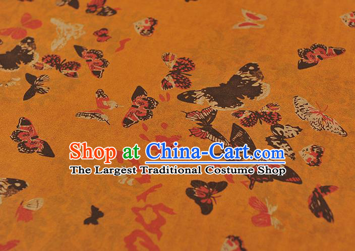 Chinese Cheongsam Gambiered Guangdong Gauze Traditional Butterfly Pattern Ginger Silk Fabric