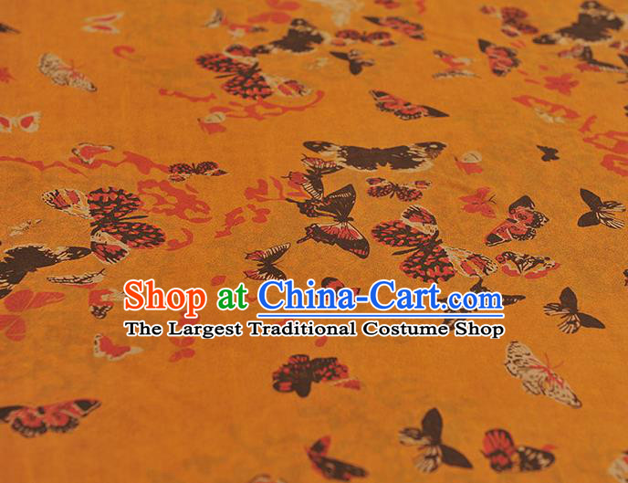 Chinese Cheongsam Gambiered Guangdong Gauze Traditional Butterfly Pattern Ginger Silk Fabric