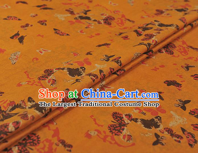 Chinese Cheongsam Gambiered Guangdong Gauze Traditional Butterfly Pattern Ginger Silk Fabric