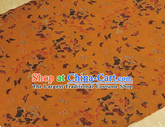 Chinese Cheongsam Gambiered Guangdong Gauze Traditional Butterfly Pattern Ginger Silk Fabric