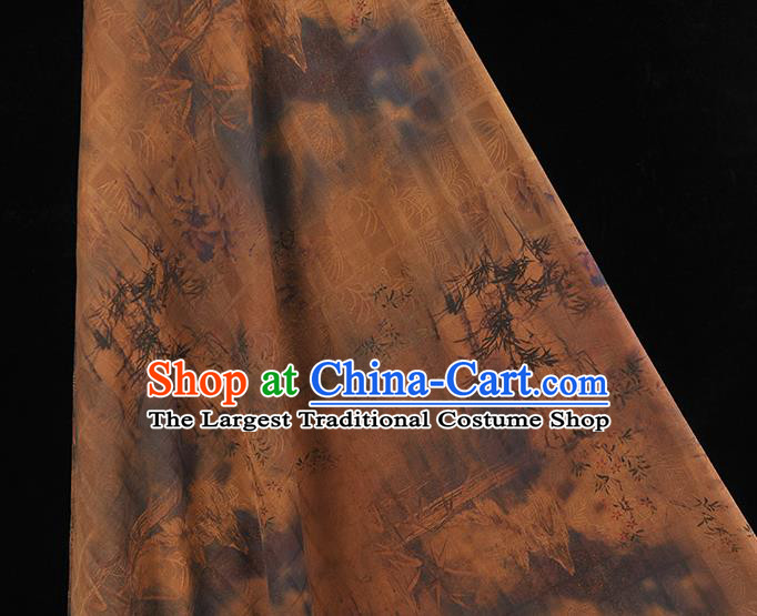 Chinese Cheongsam Material Traditional Bamboo Pattern Silk Fabric Brown Gambiered Guangdong Gauze