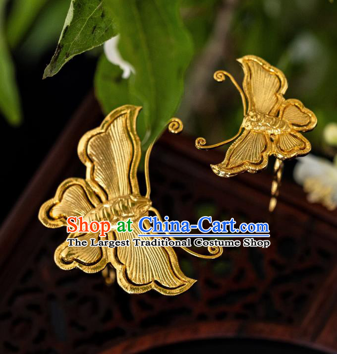 China Ming Dynasty Gilding Butterfly Hairpin Traditional Noble Women Hair Accessories Ancient Hanfu Hair Stick