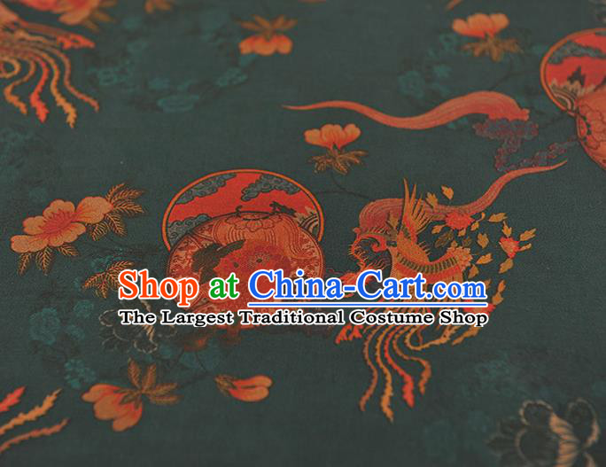 Chinese Gambiered Guangdong Gauze Classical Cheongsam Material Traditional Phoenix Pattern Atrovirens Silk Fabric