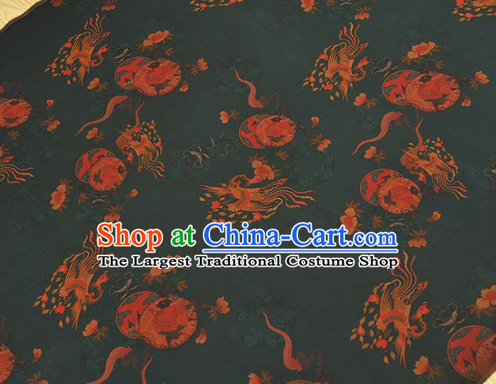 Chinese Gambiered Guangdong Gauze Classical Cheongsam Material Traditional Phoenix Pattern Atrovirens Silk Fabric