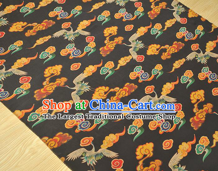 Chinese Traditional Cheongsam Gambiered Guangdong Gauze Classical Cloud Cranes Pattern Silk Cloth Black Satin Fabric