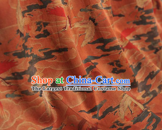 Chinese Classical Cranes Pattern Silk Cloth Rust Red Satin Fabric Traditional Cheongsam Gambiered Guangdong Gauze