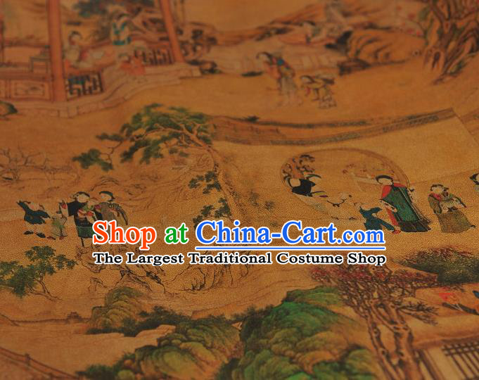 Chinese Traditional Ming Dynasty Beauty Pattern Silk Fabric Classical Cheongsam Material Brown Gambiered Guangdong Gauze
