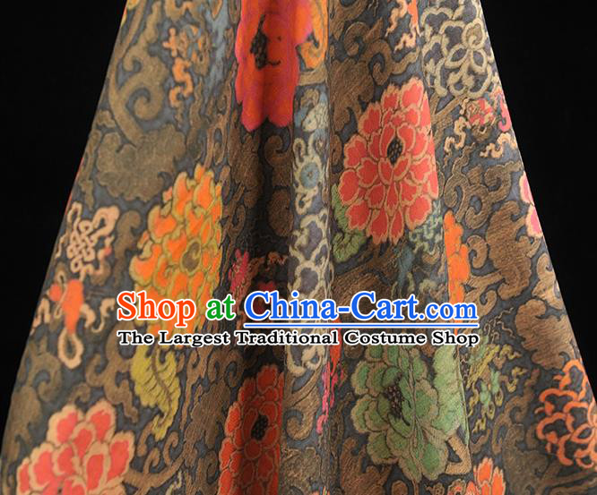 Top Chinese Classical Cheongsam Black Silk Material Traditional Flowers Pattern Gambiered Guangdong Gauze Fabric