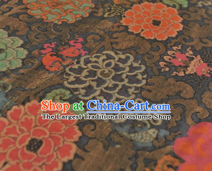 Top Chinese Classical Cheongsam Black Silk Material Traditional Flowers Pattern Gambiered Guangdong Gauze Fabric