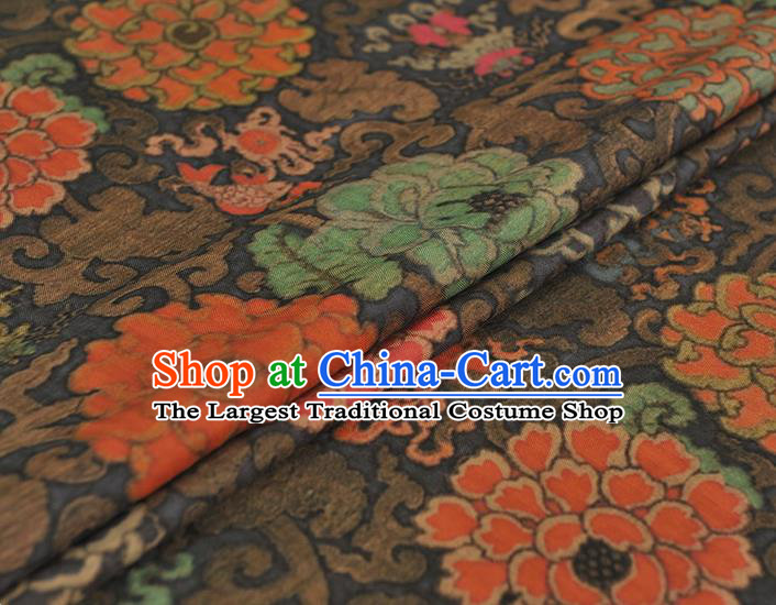 Top Chinese Classical Cheongsam Black Silk Material Traditional Flowers Pattern Gambiered Guangdong Gauze Fabric