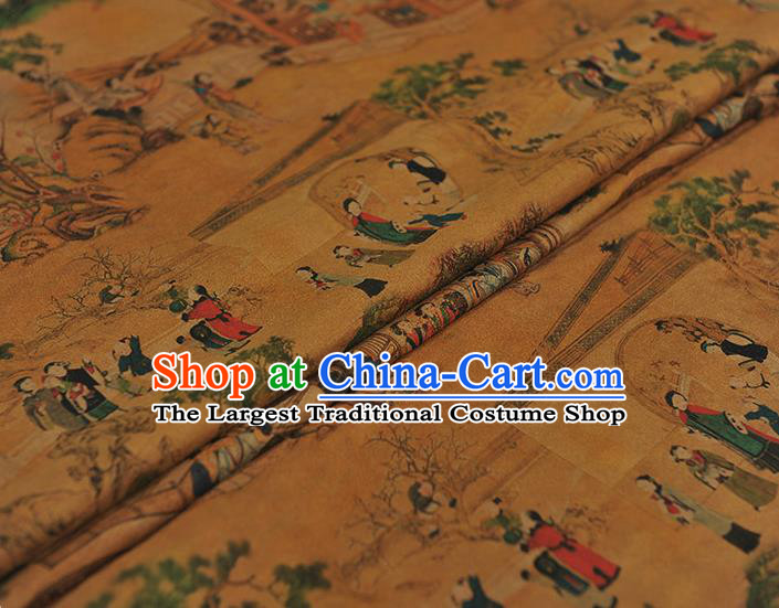 Chinese Traditional Ming Dynasty Beauty Pattern Silk Fabric Classical Cheongsam Material Brown Gambiered Guangdong Gauze