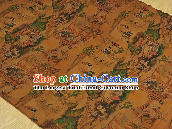 Chinese Traditional Ming Dynasty Beauty Pattern Silk Fabric Classical Cheongsam Material Brown Gambiered Guangdong Gauze