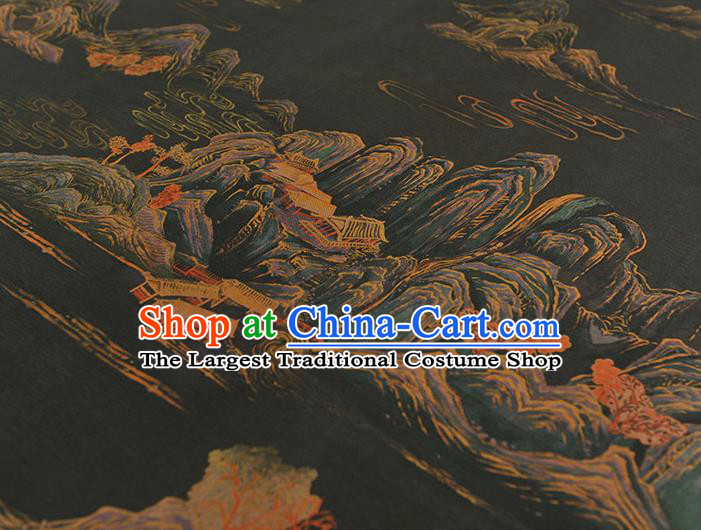 Top Silk Material Chinese Traditional Landscape Pattern Fabric Classical Cheongsam Black Gambiered Guangdong Gauze