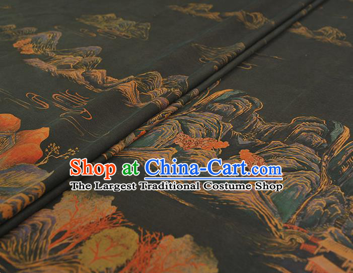 Top Silk Material Chinese Traditional Landscape Pattern Fabric Classical Cheongsam Black Gambiered Guangdong Gauze