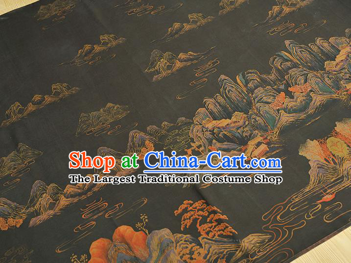 Top Silk Material Chinese Traditional Landscape Pattern Fabric Classical Cheongsam Black Gambiered Guangdong Gauze