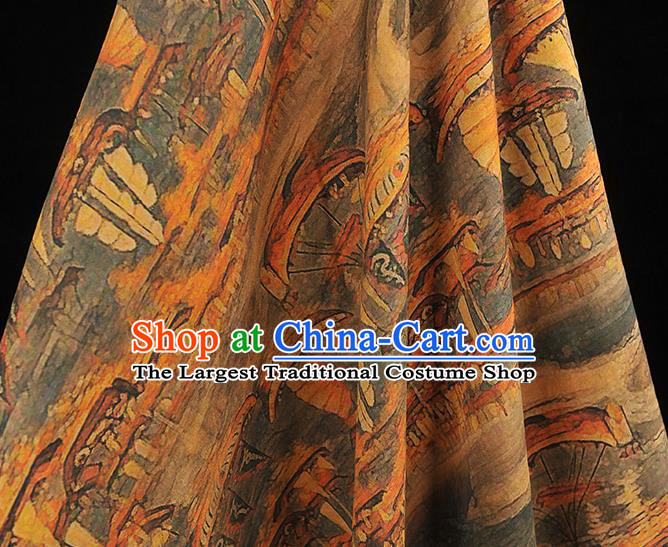 Top Ginger Silk Material Chinese Traditional Ship Pattern Gambiered Guangdong Gauze Classical Cheongsam Fabric