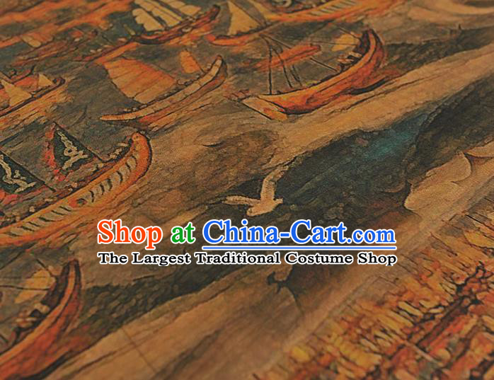 Top Ginger Silk Material Chinese Traditional Ship Pattern Gambiered Guangdong Gauze Classical Cheongsam Fabric