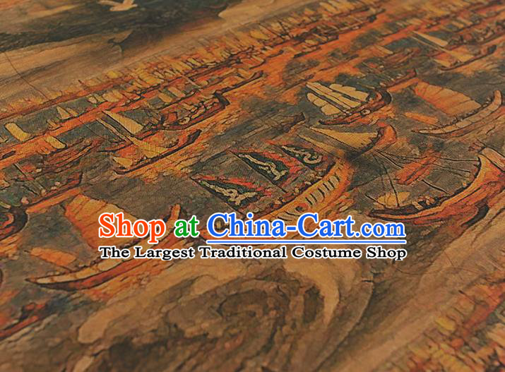 Top Ginger Silk Material Chinese Traditional Ship Pattern Gambiered Guangdong Gauze Classical Cheongsam Fabric