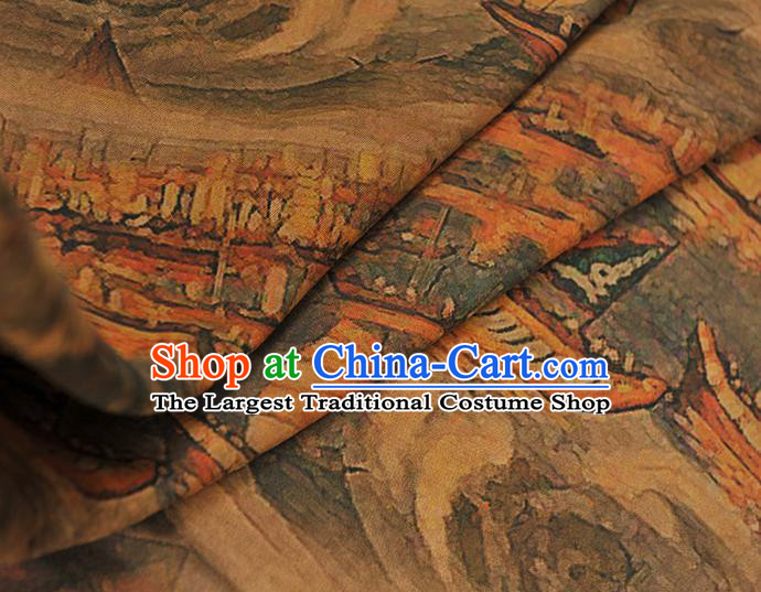 Top Ginger Silk Material Chinese Traditional Ship Pattern Gambiered Guangdong Gauze Classical Cheongsam Fabric