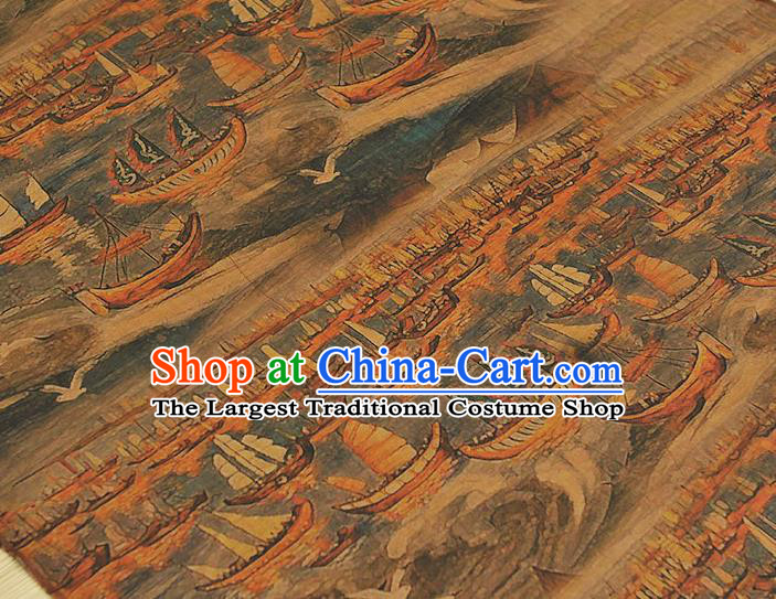 Top Ginger Silk Material Chinese Traditional Ship Pattern Gambiered Guangdong Gauze Classical Cheongsam Fabric