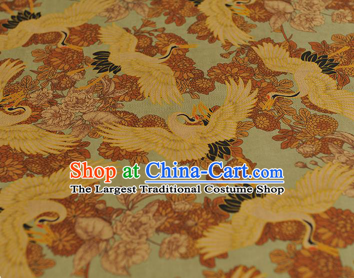 Top Light Green Gambiered Guangdong Gauze Chinese Classical Cheongsam Fabric Traditional Crane Pattern Silk Material