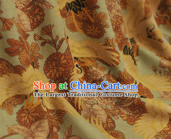 Top Light Green Gambiered Guangdong Gauze Chinese Classical Cheongsam Fabric Traditional Crane Pattern Silk Material