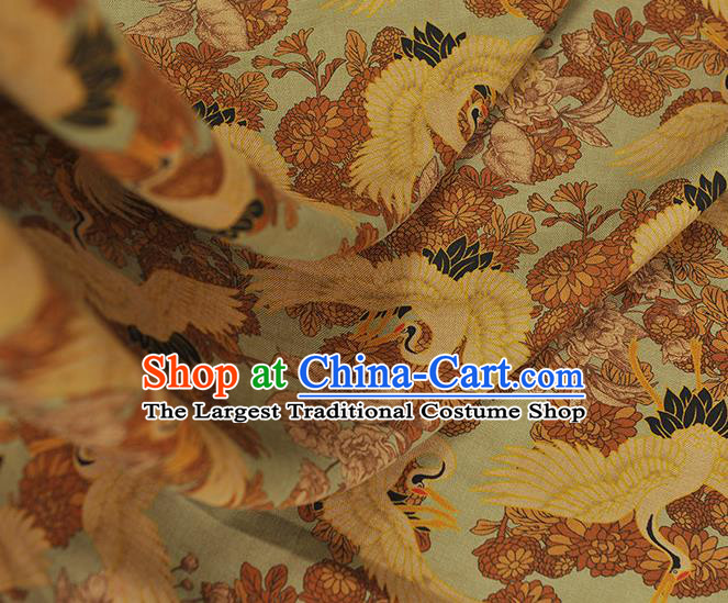 Top Light Green Gambiered Guangdong Gauze Chinese Classical Cheongsam Fabric Traditional Crane Pattern Silk Material