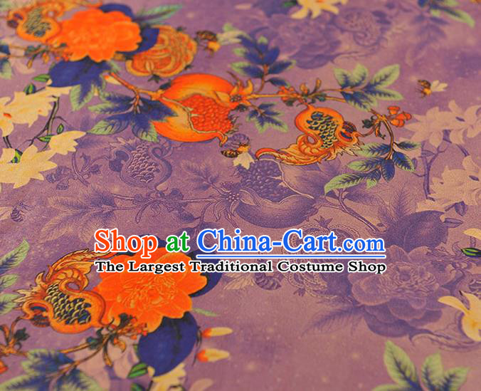 Top Traditional Pomegranate Peony Pattern Silk Material Purple Gambiered Guangdong Gauze Chinese Classical Cheongsam Satin Fabric