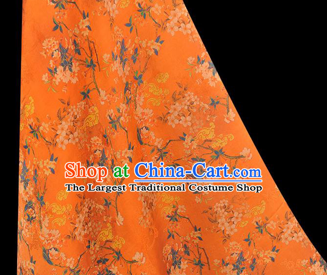 Top Chinese Classical Cheongsam Orange Gambiered Guangdong Gauze Fabric Traditional Peach Blossom Pattern Silk Material Jacquard Satin