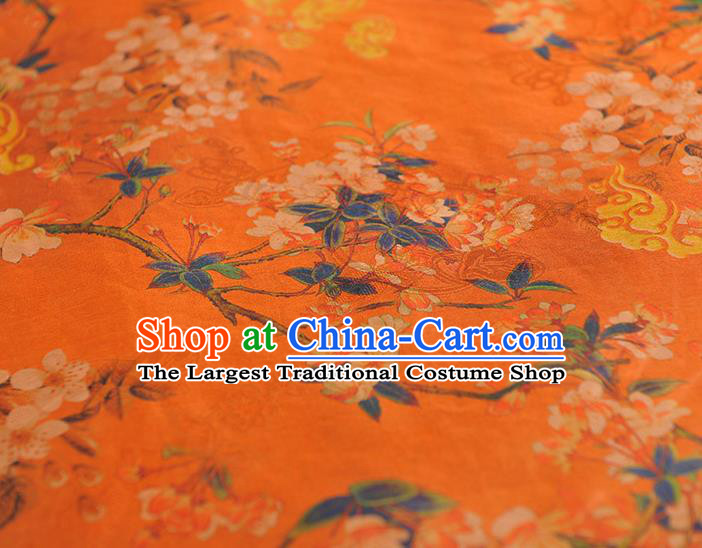 Top Chinese Classical Cheongsam Orange Gambiered Guangdong Gauze Fabric Traditional Peach Blossom Pattern Silk Material Jacquard Satin
