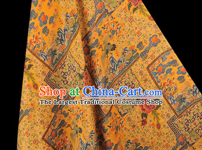 Top Chinese Traditional Royal Pattern Yellow Silk Material Classical Cheongsam Gambiered Guangdong Gauze Satin Fabric