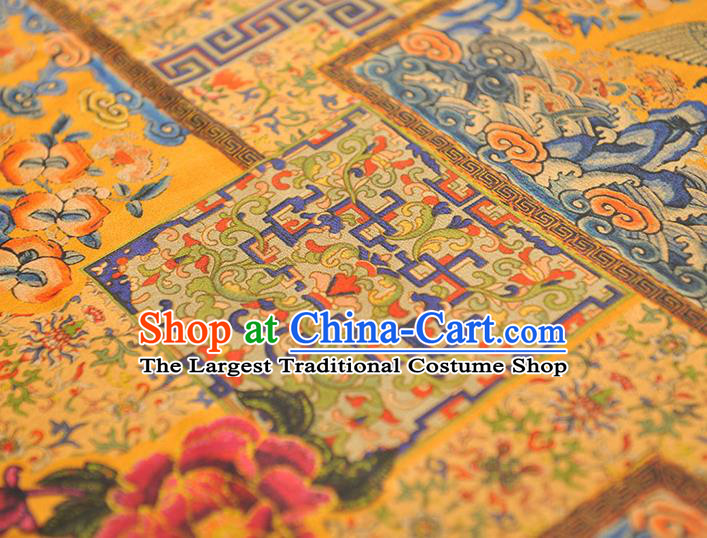 Top Chinese Traditional Royal Pattern Yellow Silk Material Classical Cheongsam Gambiered Guangdong Gauze Satin Fabric