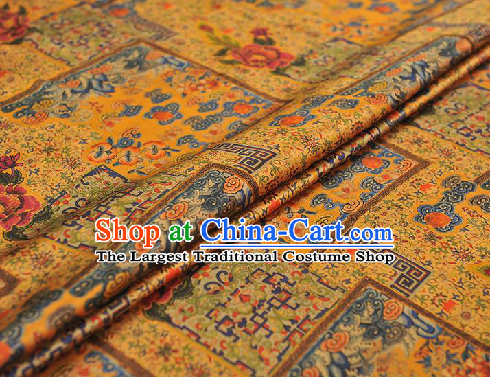 Top Chinese Traditional Royal Pattern Yellow Silk Material Classical Cheongsam Gambiered Guangdong Gauze Satin Fabric