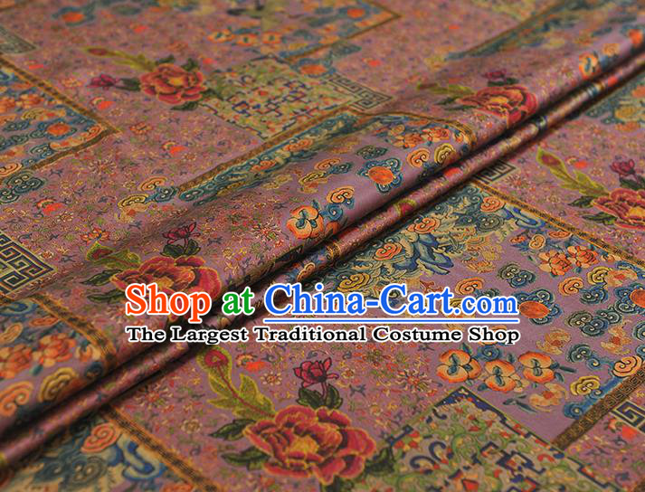 Top Chinese Classical Cheongsam Gambiered Guangdong Gauze Traditional Satin Fabric Royal Pattern Lilac Silk Material