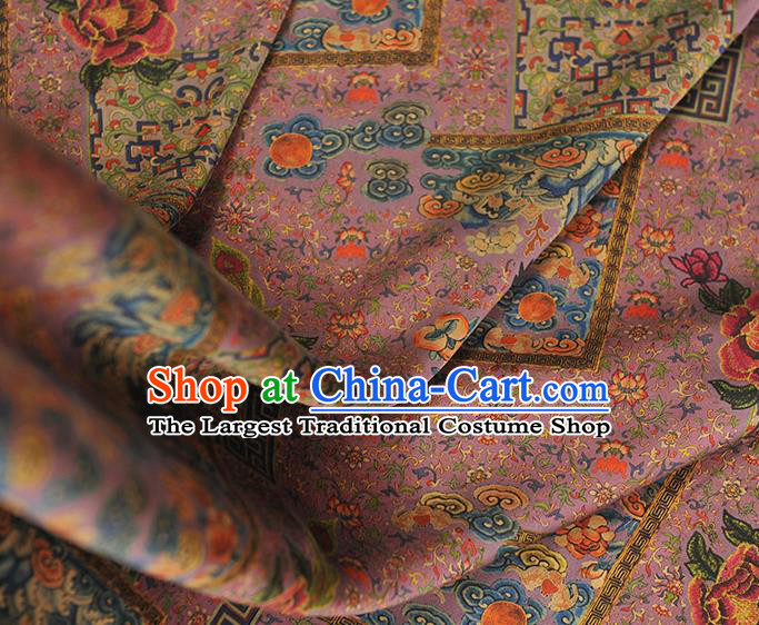Top Chinese Classical Cheongsam Gambiered Guangdong Gauze Traditional Satin Fabric Royal Pattern Lilac Silk Material