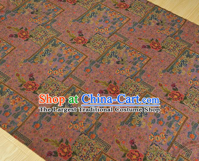 Top Chinese Classical Cheongsam Gambiered Guangdong Gauze Traditional Satin Fabric Royal Pattern Lilac Silk Material