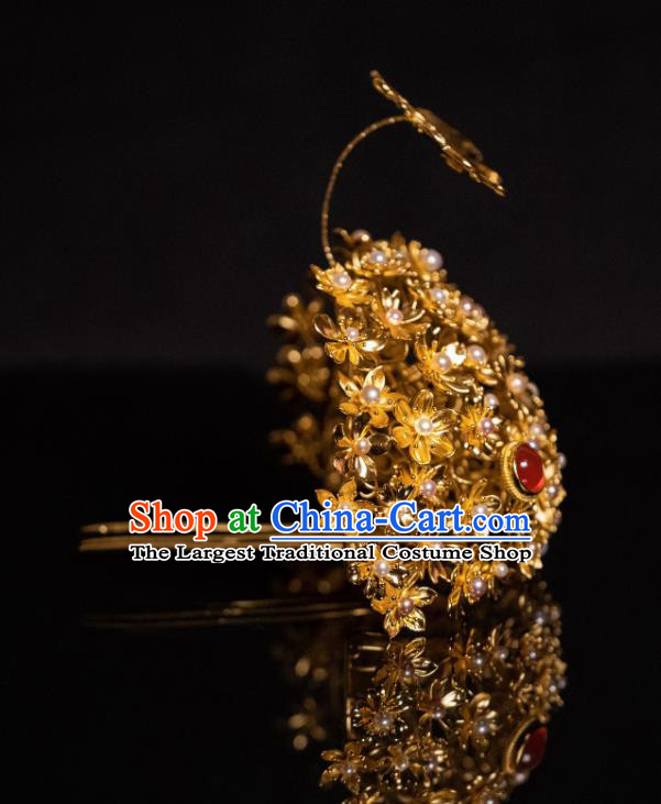 China Traditional Sui Dynasty Gilding Hair Crown Hair Accessories Ancient Hanfu Hair Jewelry Princess Pearls Hair Coronet