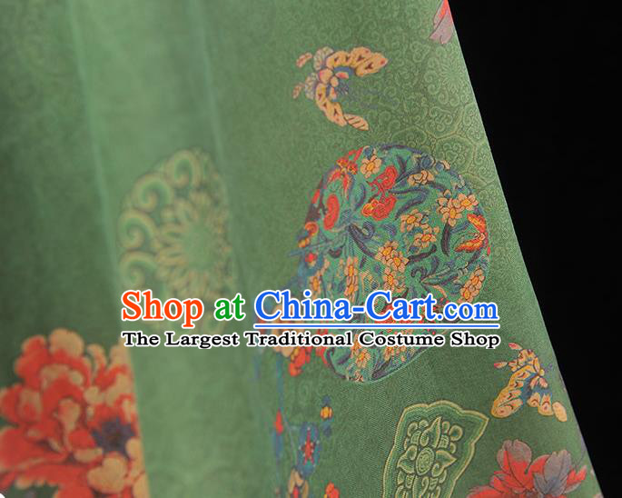 Top Chinese Classical Cheongsam Satin Material Traditional Peony Butterfly Pattern Silk Fabric Green Gambiered Guangdong Gauze
