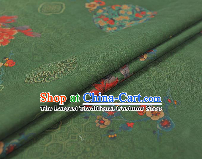 Top Chinese Classical Cheongsam Satin Material Traditional Peony Butterfly Pattern Silk Fabric Green Gambiered Guangdong Gauze