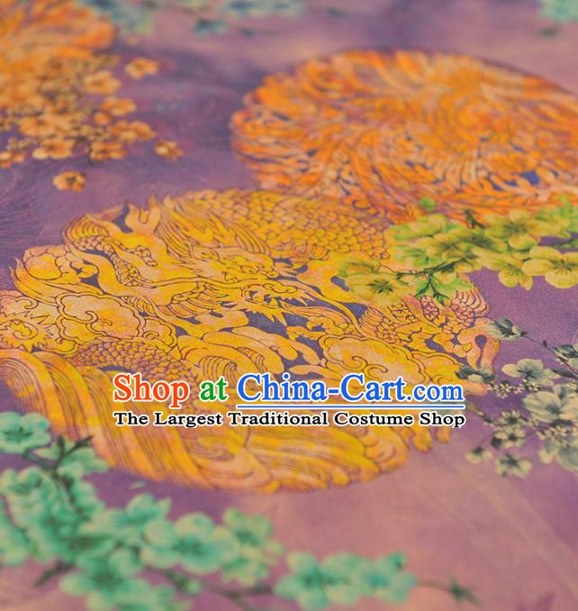 Chinese Classical Round Dragon Pattern Purple Silk Material Traditional Gambiered Guangdong Gauze Top Cheongsam Cloth Fabric