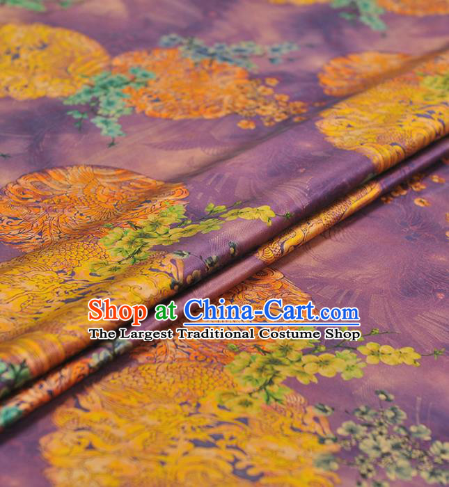 Chinese Classical Round Dragon Pattern Purple Silk Material Traditional Gambiered Guangdong Gauze Top Cheongsam Cloth Fabric
