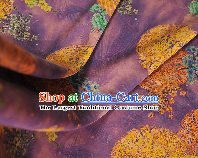 Chinese Classical Round Dragon Pattern Purple Silk Material Traditional Gambiered Guangdong Gauze Top Cheongsam Cloth Fabric