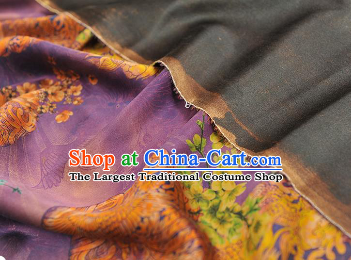 Chinese Classical Round Dragon Pattern Purple Silk Material Traditional Gambiered Guangdong Gauze Top Cheongsam Cloth Fabric