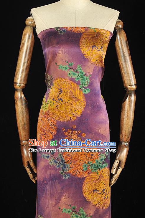 Chinese Classical Round Dragon Pattern Purple Silk Material Traditional Gambiered Guangdong Gauze Top Cheongsam Cloth Fabric