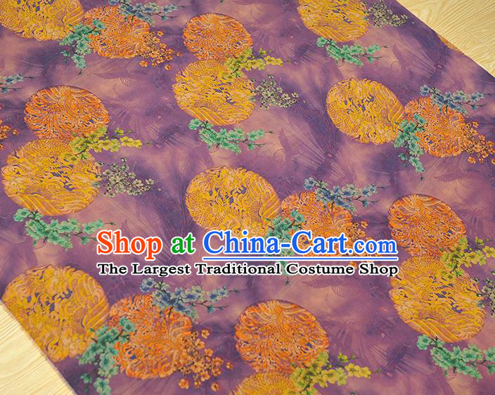Chinese Classical Round Dragon Pattern Purple Silk Material Traditional Gambiered Guangdong Gauze Top Cheongsam Cloth Fabric
