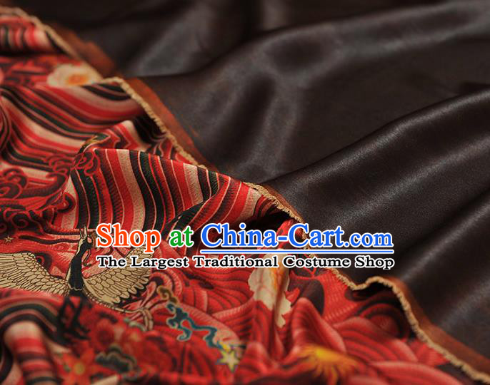 Chinese Classical Wave Crane Pattern Red Silk Material Traditional Gambiered Guangdong Gauze Cheongsam Satin Cloth Fabric