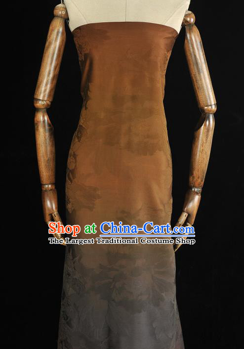 Chinese Gambiered Guangdong Gauze Classical Silk Material Jacquard Peony Brown Satin Traditional Cheongsam Fabric
