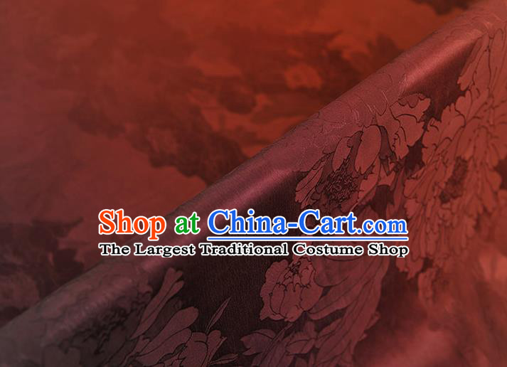 Chinese Jacquard Peony Satin Traditional Cheongsam Fabric Classical Silk Material Wine Red Gambiered Guangdong Gauze
