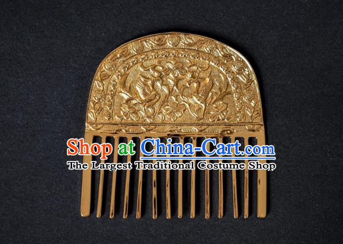 China Tang Dynasty Gilding Hair Comb Traditional Hanfu Hair Accessories Ancient Princess Hairpin