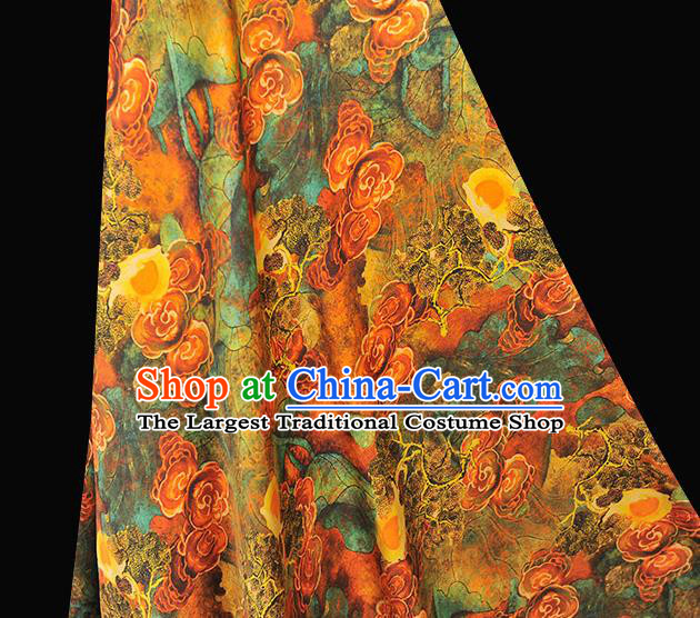 Chinese Traditional Ginger Gambiered Guangdong Gauze Cheongsam Cloth Material Classical Clouds Pattern Silk Fabric
